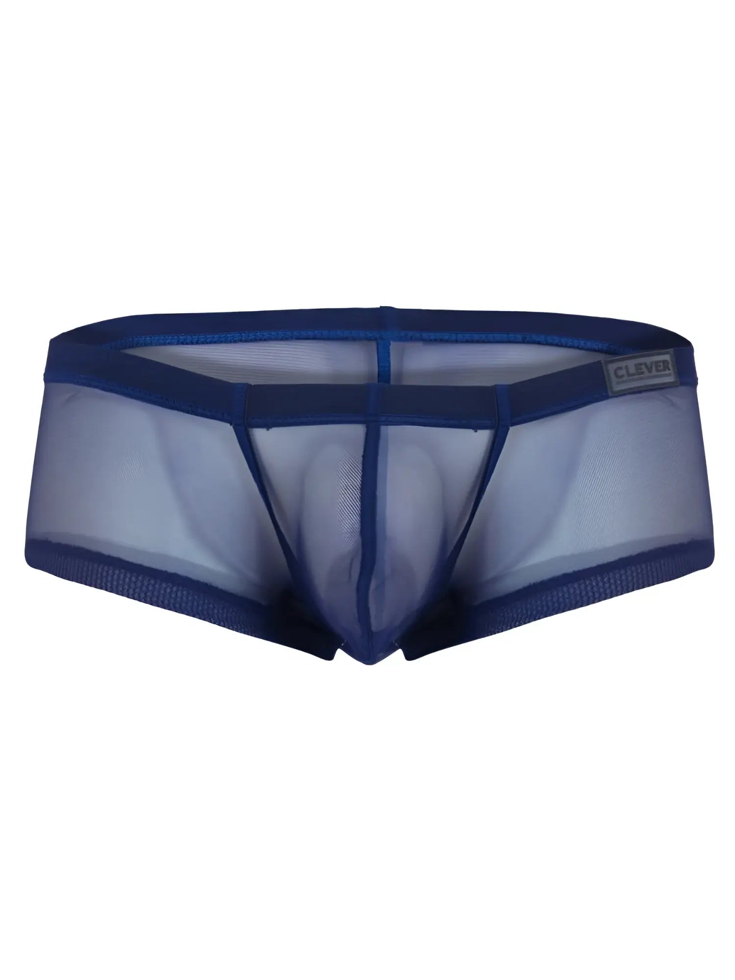 Blue sheer mesh men’s underwear with solid blue waistband and clever brand label from australian latin trunks 3pk