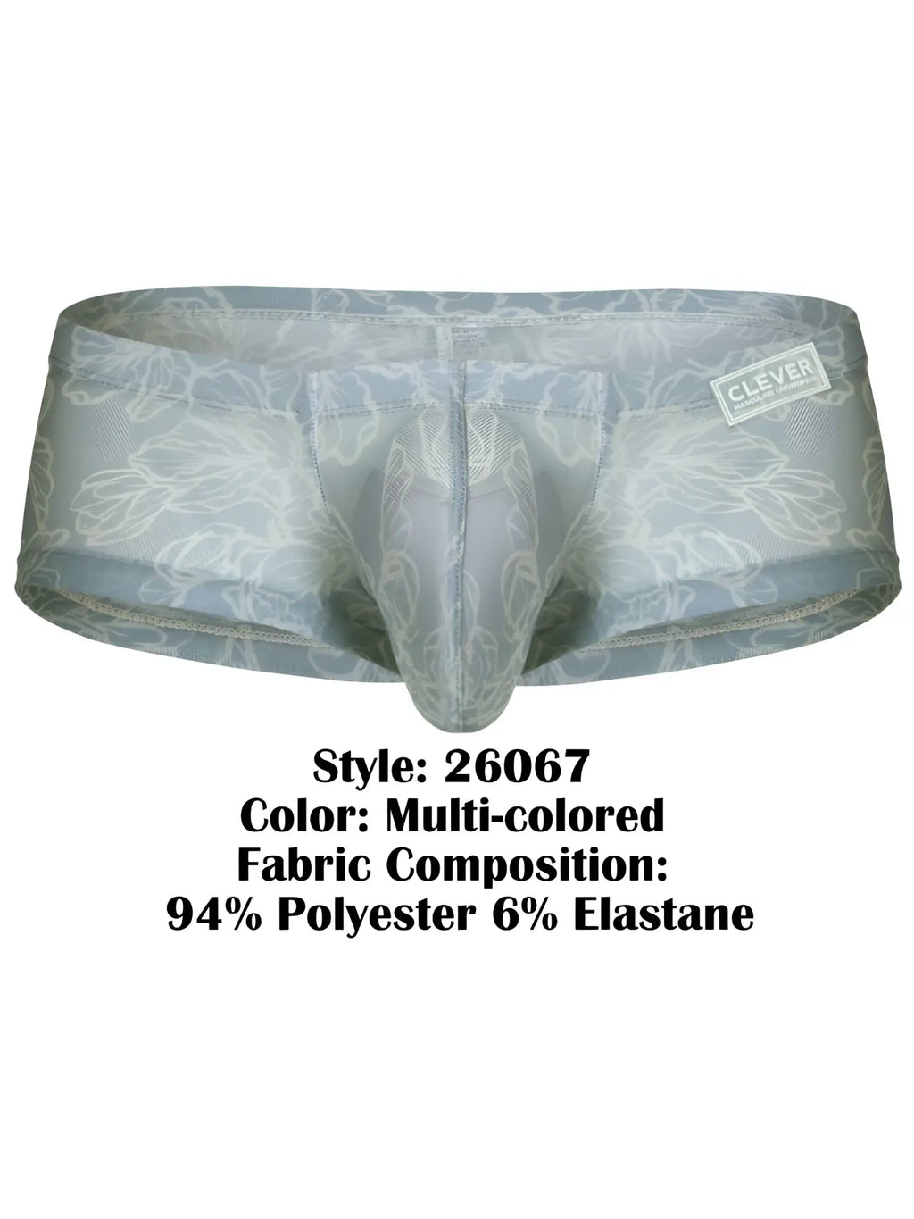 Multi-colored floral-patterned clever 26067 australian latin trunks in sheer stretchy fabric blend for men