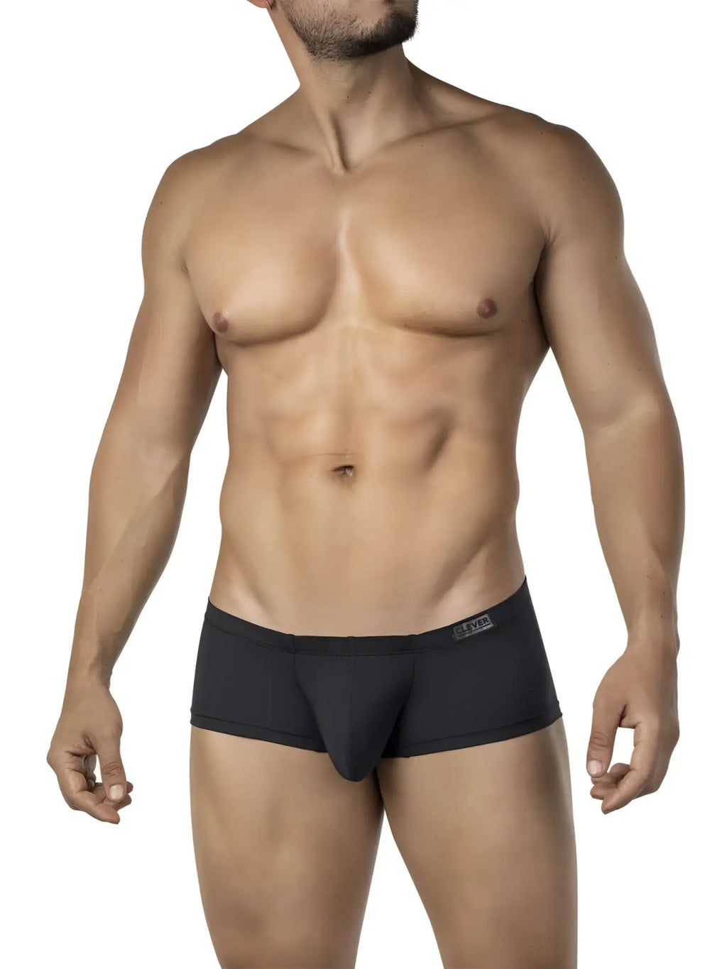 Black men’s clever 26068 3pk australian latin trunks with sleek form-fitting design and multicolored waistband