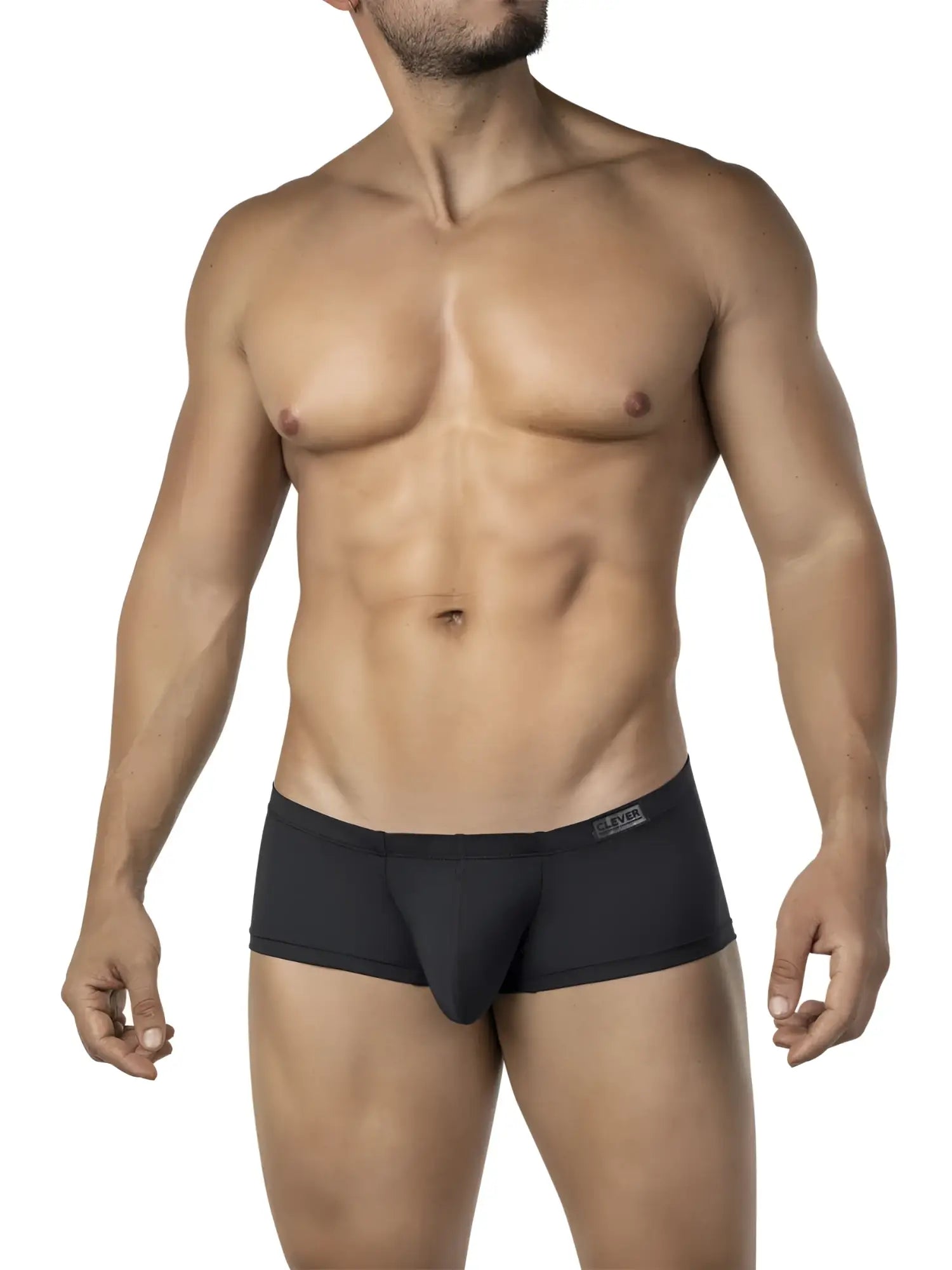 Black men’s clever 26068 3pk australian latin trunks with sleek form-fitting design and multicolored waistband