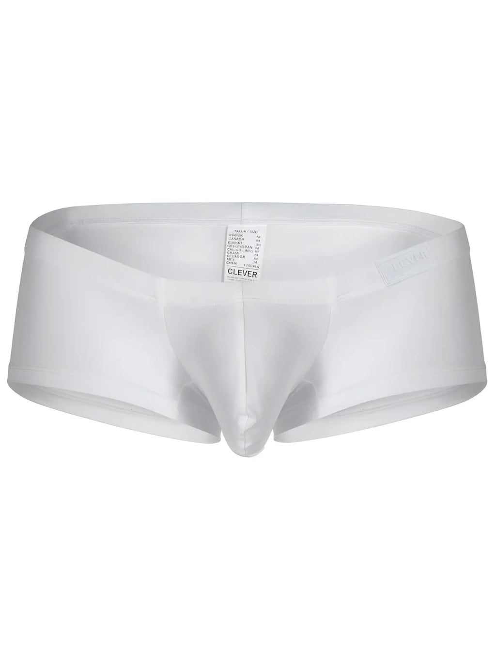 White clever brand men’s briefs with smooth form-fitting design and elastic waistband in multi-colored 3pk trunks