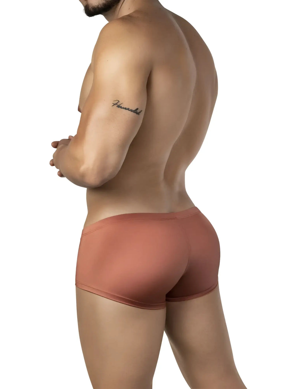 Tan-colored form-fitting men’s briefs made of smooth stretchy fabric from clever 26069 3pk australian latin trunks multi-colored set