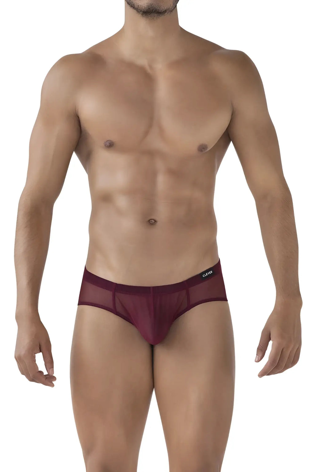 Maroon clever 519962 mesh briefs with sleek form fitting design and subtle logo on waistband australian latin briefs