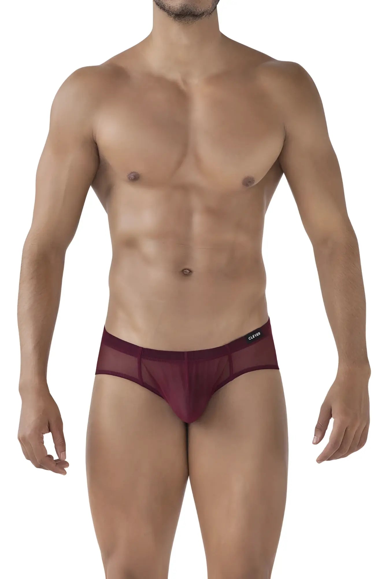 Maroon clever 519962 mesh briefs with sleek form fitting design and subtle logo on waistband australian latin briefs
