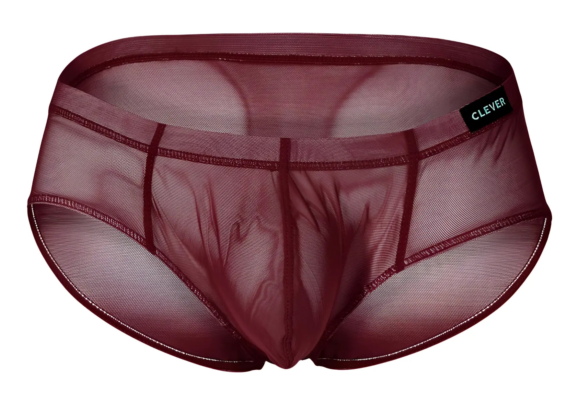 Maroon sheer mesh briefs with black clever brand tag on waistband clever 519962 australian latin briefs