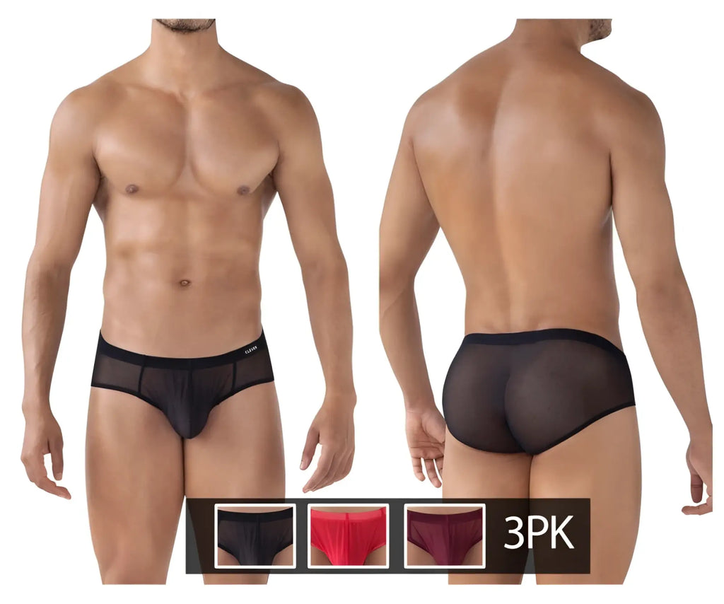 Black mesh briefs with solid black waistband from clever 519962 3PK australian latin briefs in red-black-grape colors