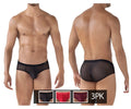 Black mesh briefs with solid black waistband from clever 519962 3PK australian latin briefs in red-black-grape colors