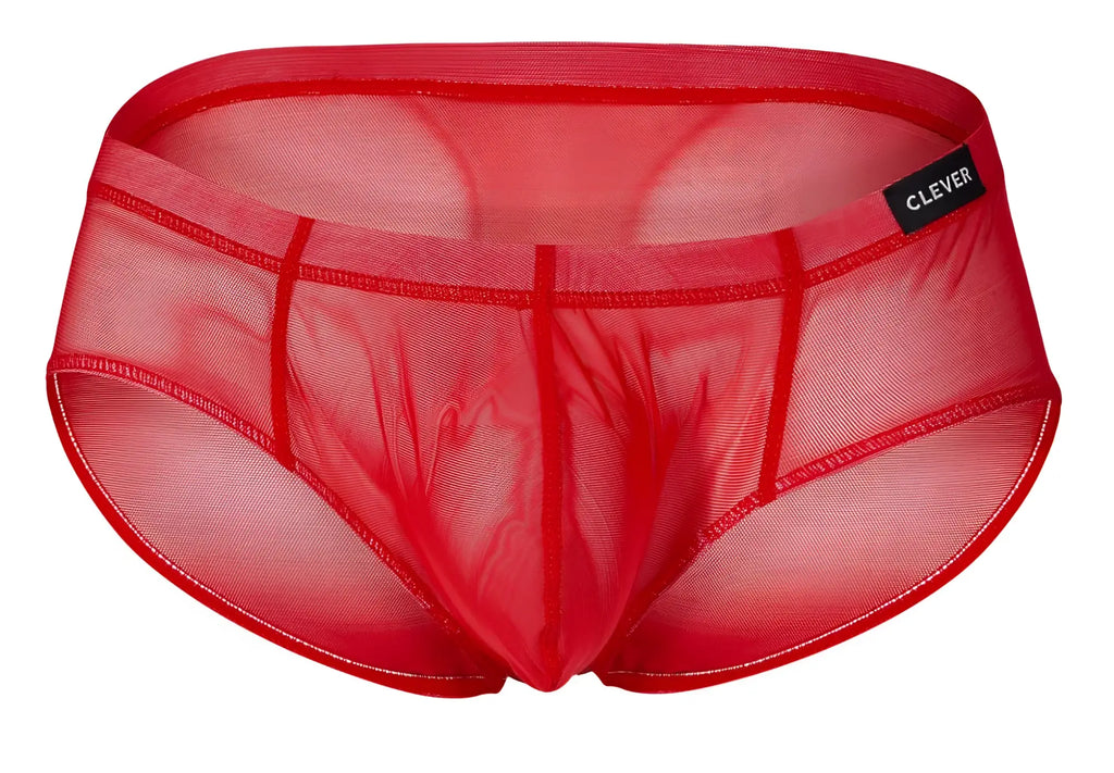 Red sheer mesh briefs with black clever brand tag on waistband from clever 519962 3pk australian latin briefs