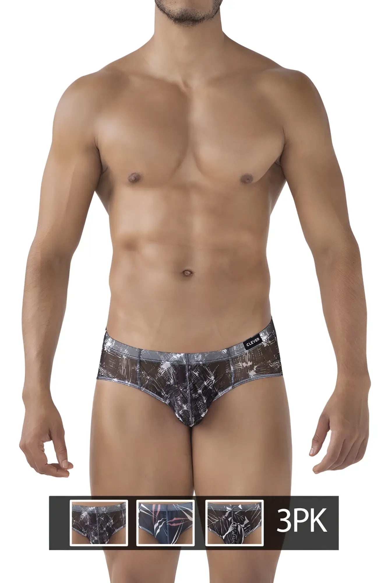 Clever 519963 3pk australian latin briefs in blue black black with black and silver patterned sleek modern design