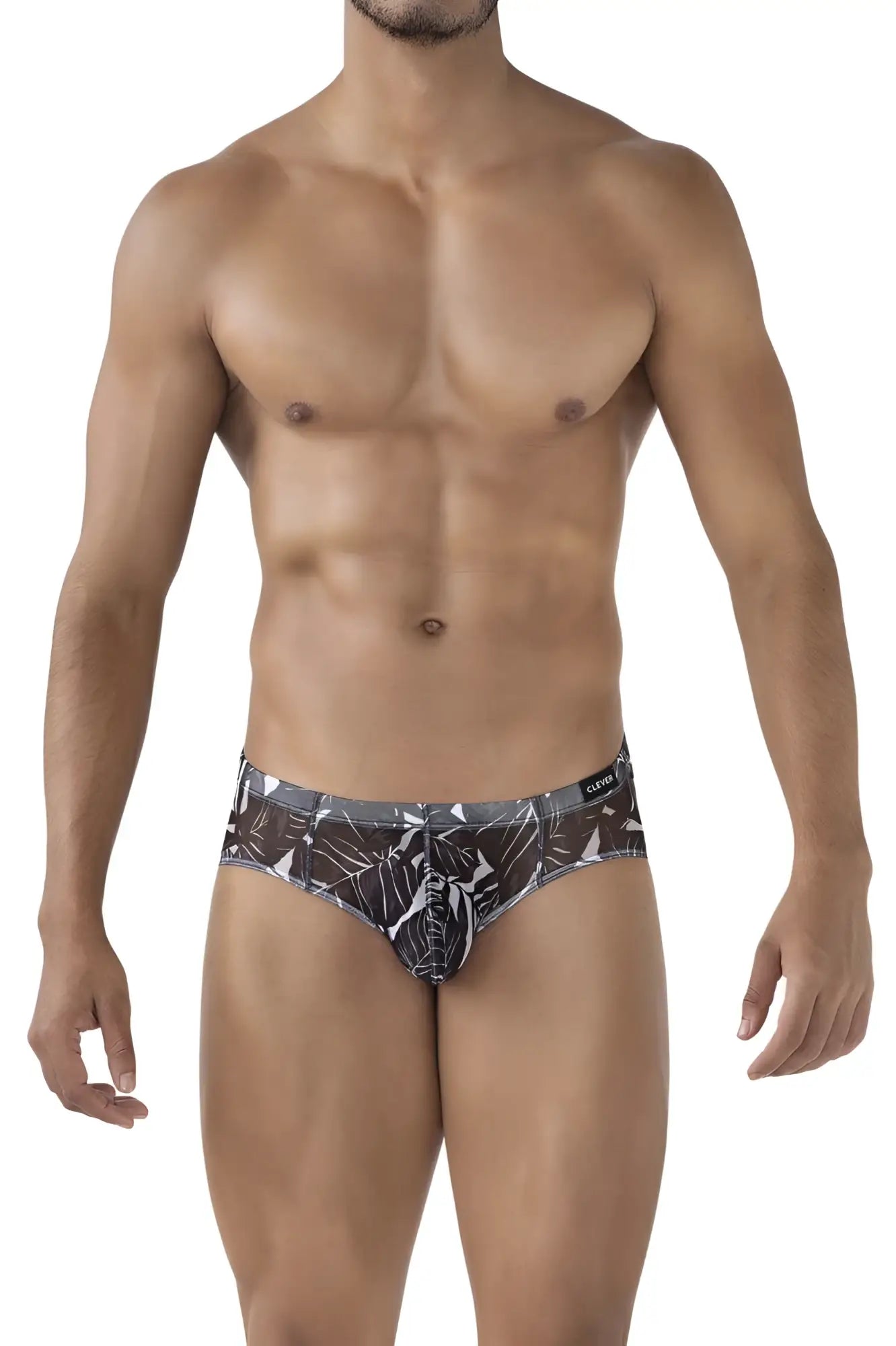 Clever 519963 3PK Australian latin briefs in blue and black with black and white tropical leaf pattern and modern design