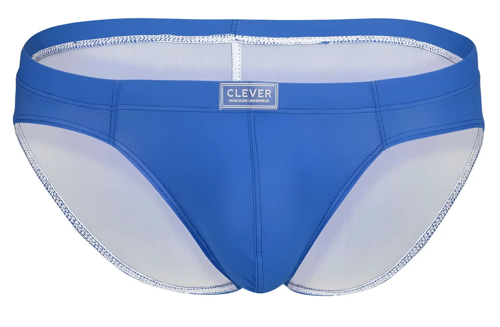 Blue and white clever 519967 7pk briefs men’s swim trunks with sleek form-fitting design in multi-colored pattern