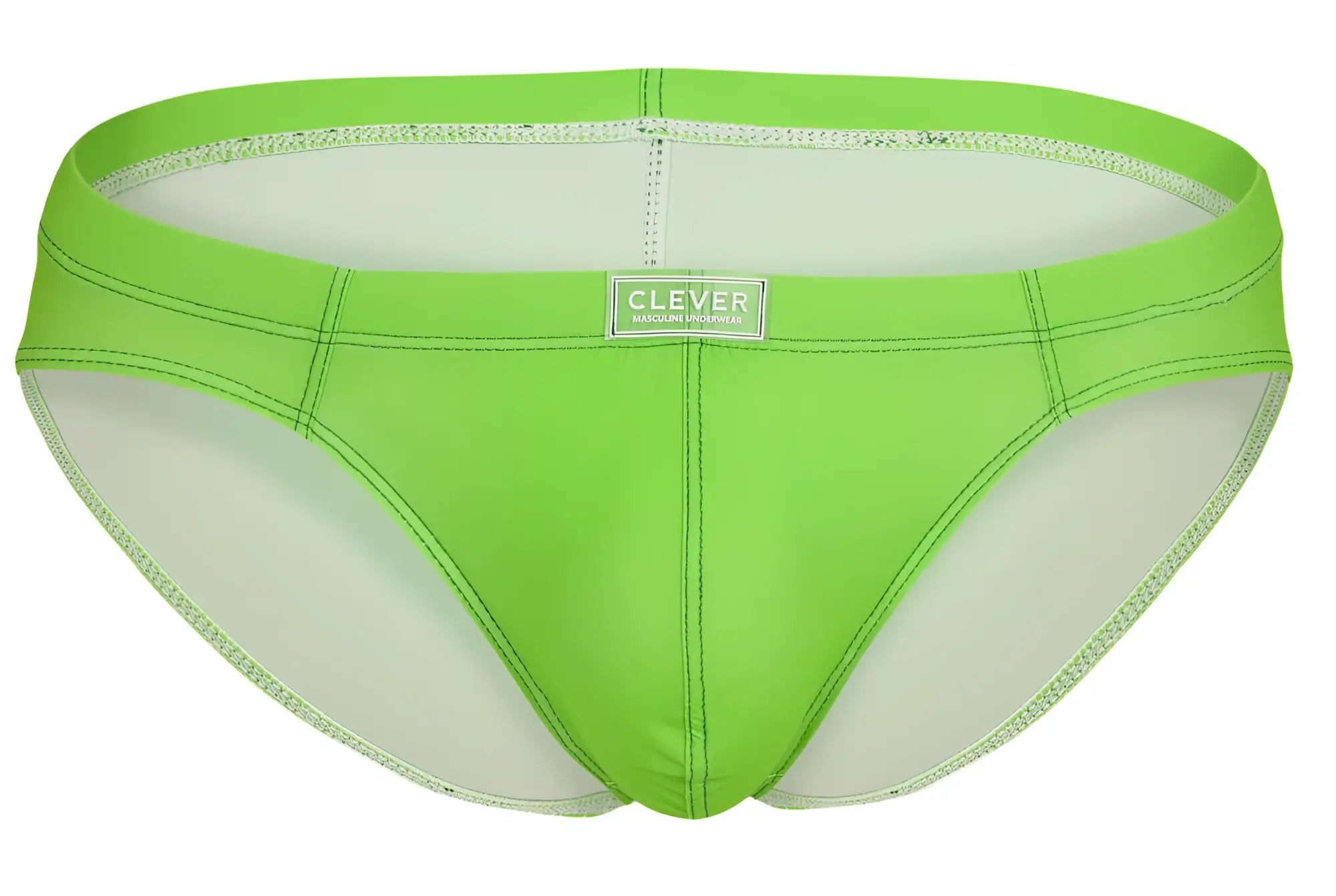 Bright lime green clever 519967 men’s briefs with white interior and stitched seams in multi-colored pack