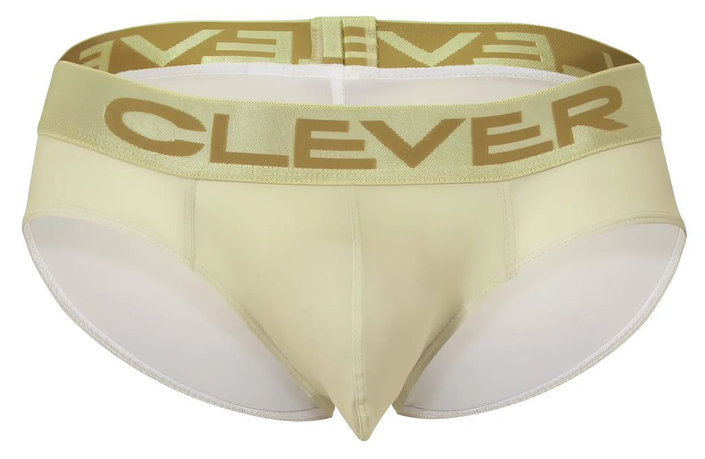 Cream-colored clever 519968 men’s briefs with a gold logo waistband in a beige blue and green 3pk australian latin briefs set