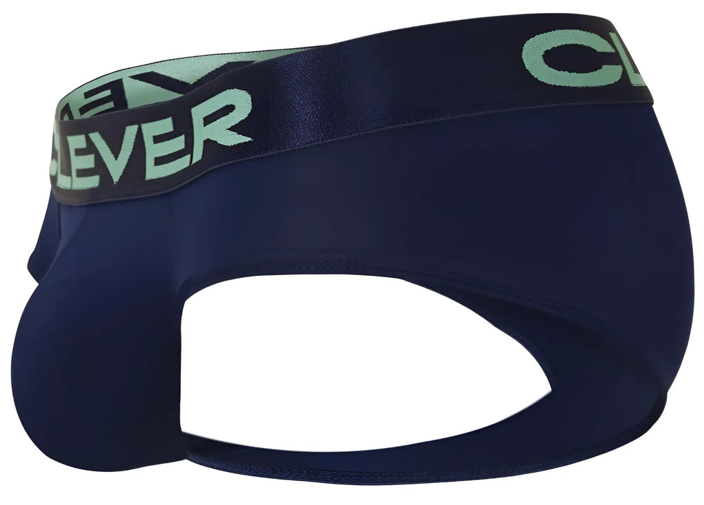 Navy blue men’s briefs with a light green clever logo band from clever 519968 australian latin briefs 3pk