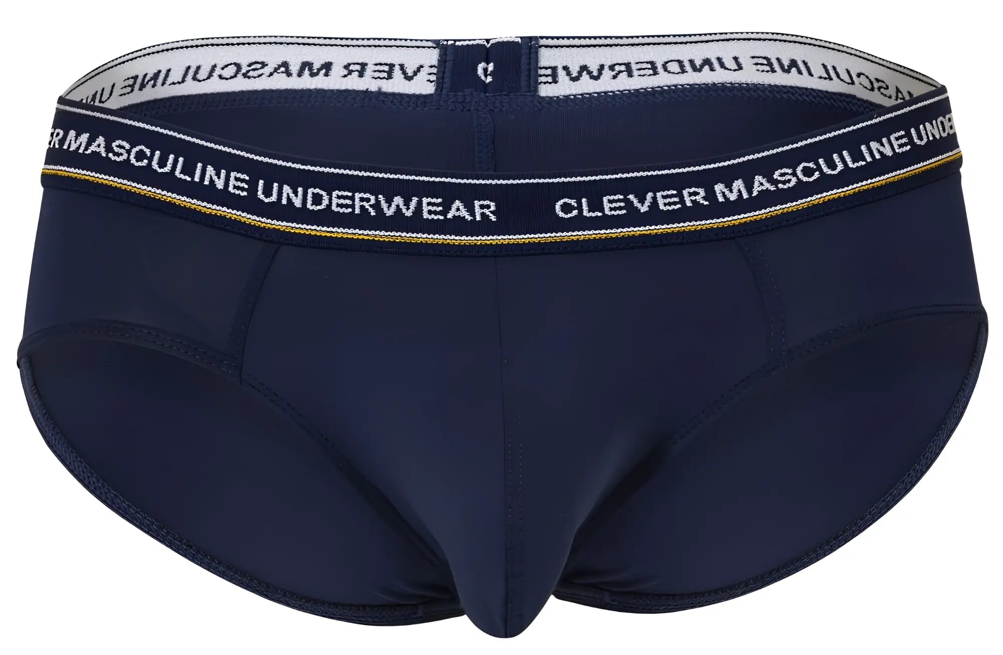 Navy blue clever 519969 3pk australian latin briefs with white waistband clever masculine underwear text and gold trim