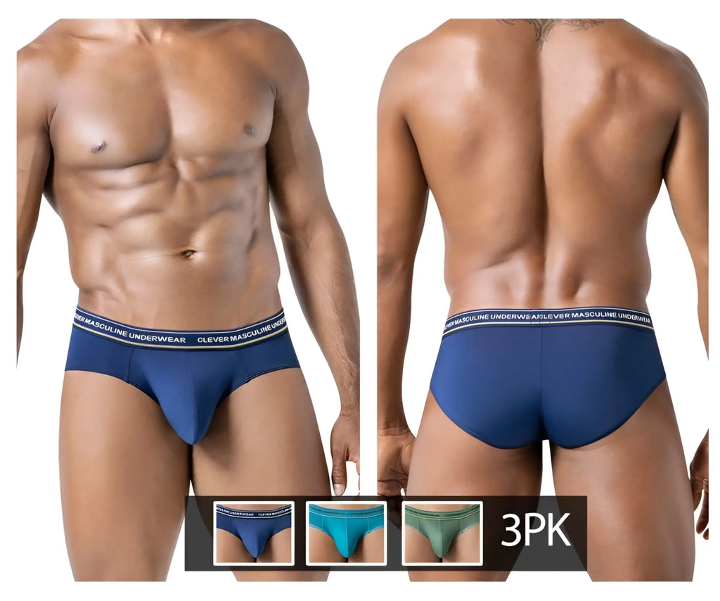 Navy blue clever 519969 3pk australian latin briefs with white elastic waistband in a 3-pack set