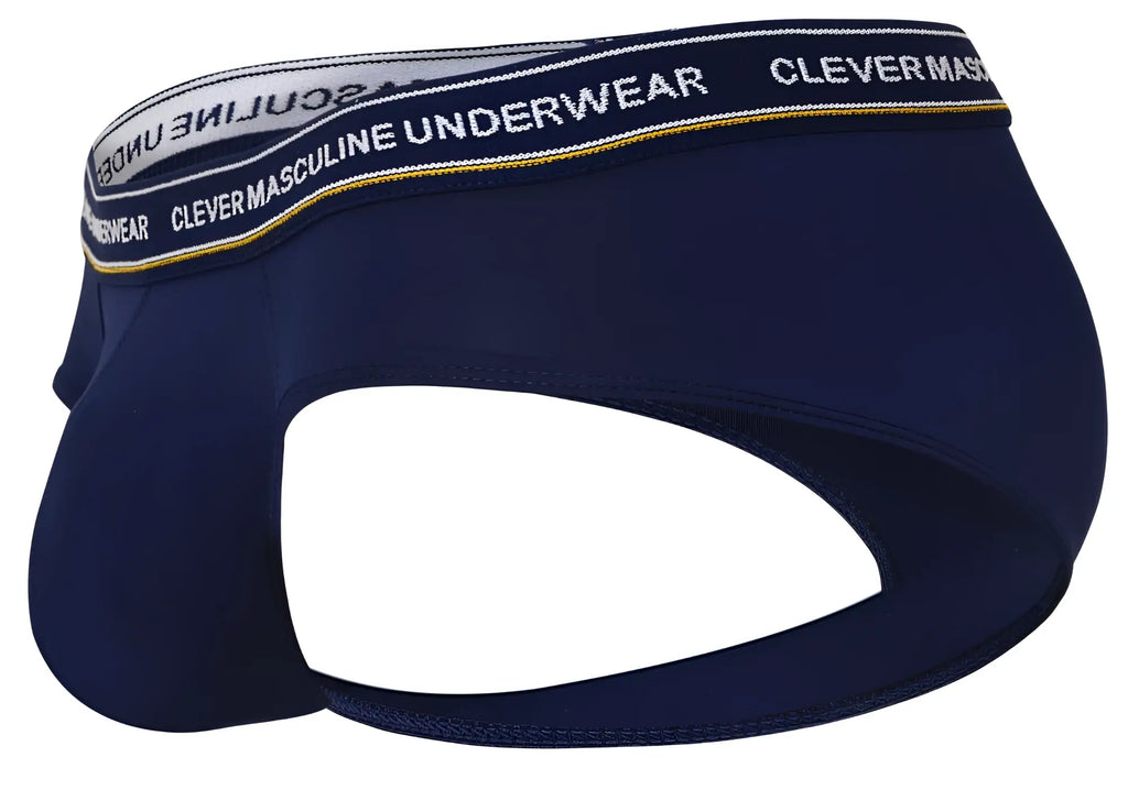 Navy blue clever 519969 3pk australian latin briefs with white elastic waistband and yellow stitching