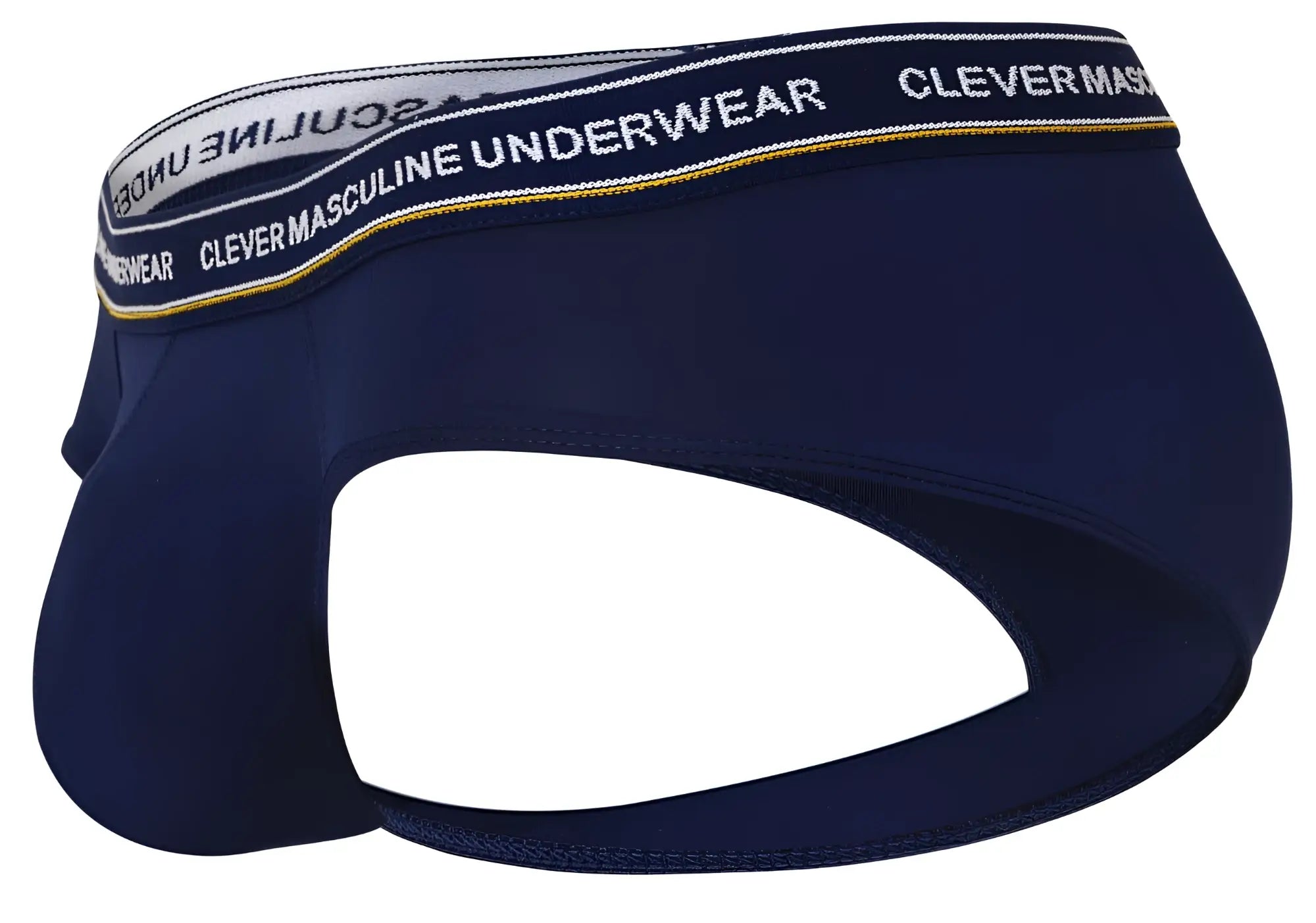 Navy blue clever 519969 3pk australian latin briefs with white elastic waistband and yellow stitching
