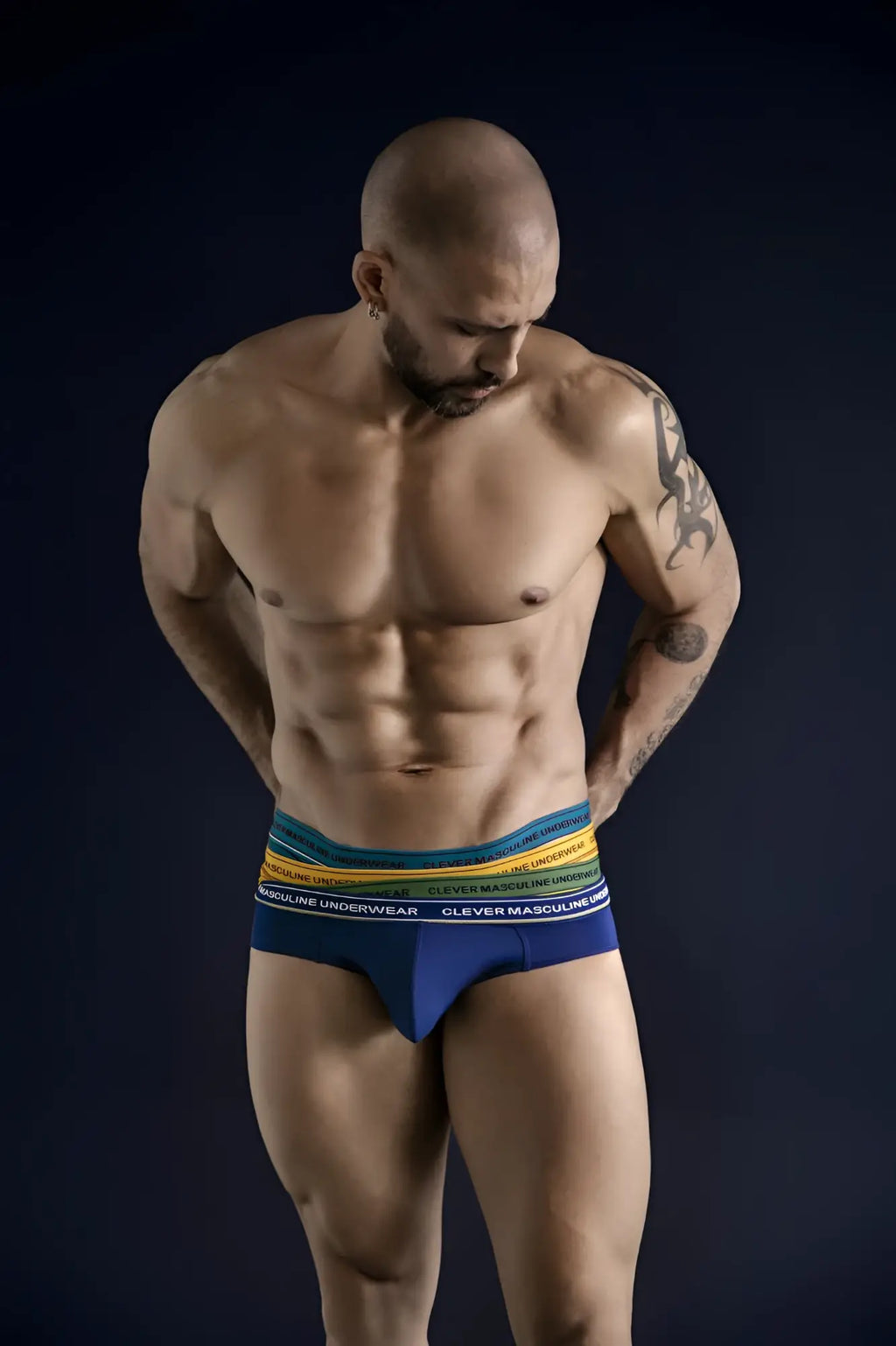 Blue and rainbow-striped clever masculine underwear briefs in clever 519969 3pk australian latin briefs set