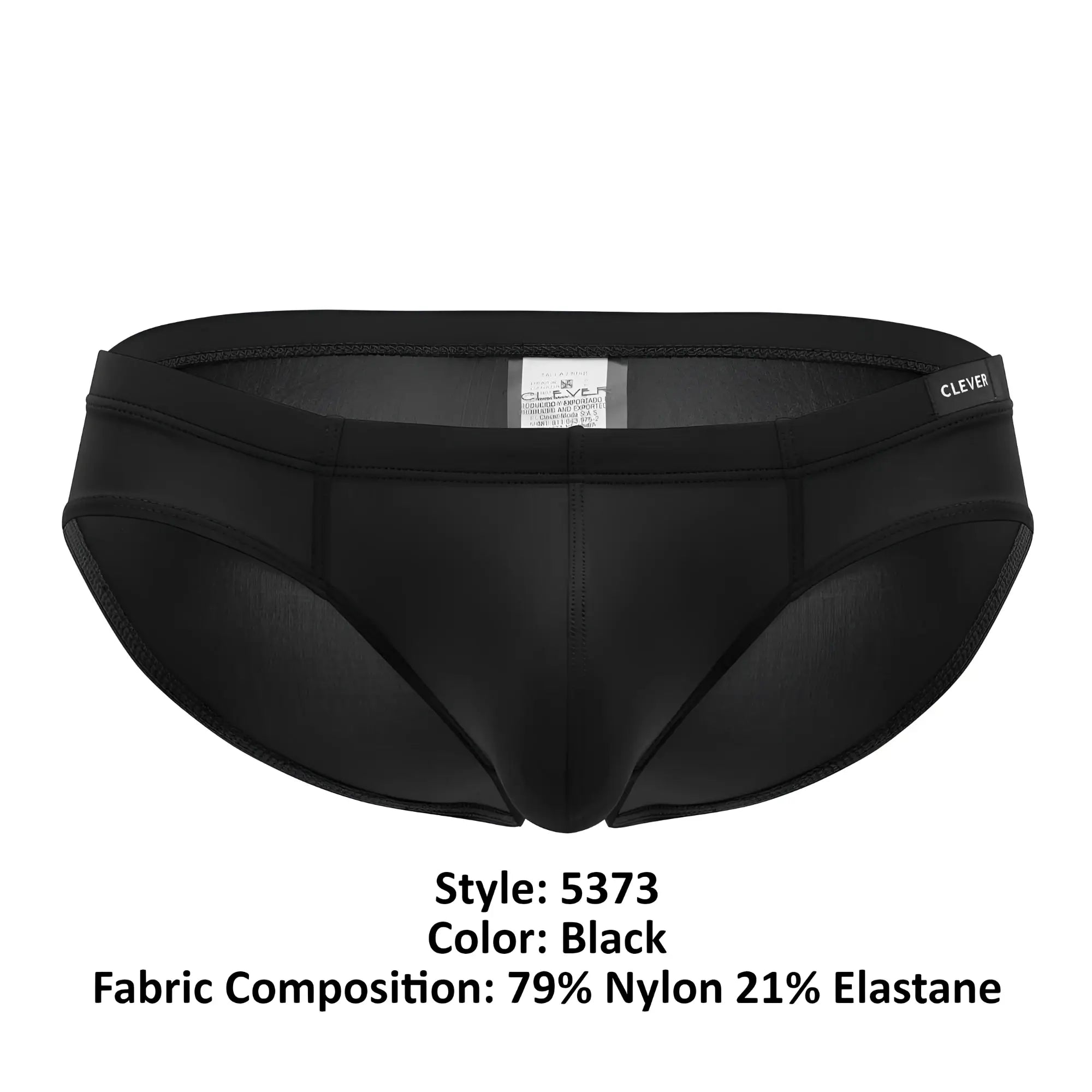 Black clever 5373 australian latin briefs made from 79% nylon 21% elastane with a sleek form-fitting design