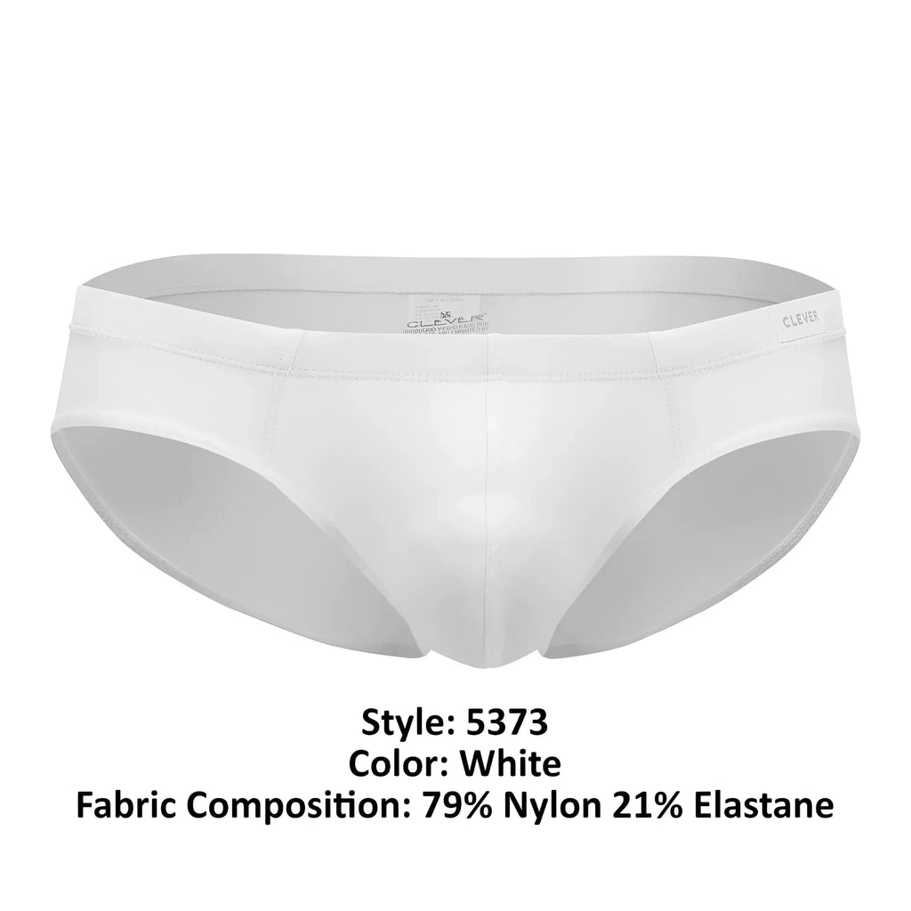 Clever 5373 australian latin briefs in white with a sleek form-fitting design made from 79 percent nylon and 21 percent elastane