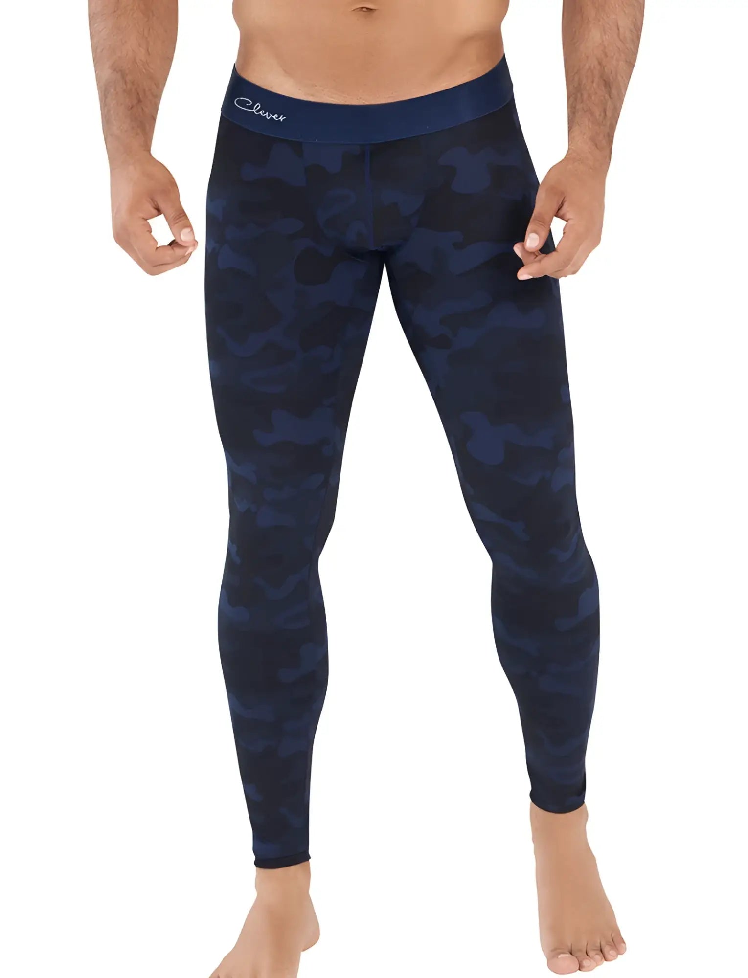 Navy blue camouflage compression leggings with clever branded waistband size m for athletic use