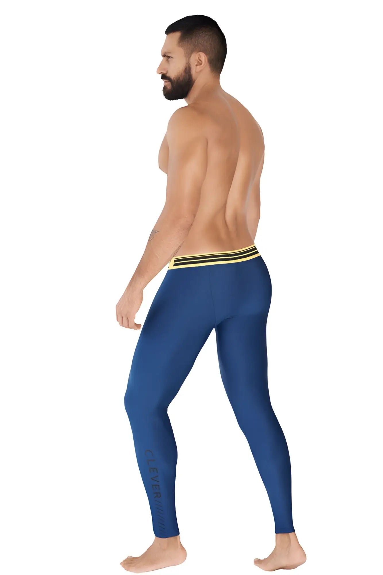 Blue clever ideal athletic pants size m with yellow and black striped waistband in form-fitting fabric
