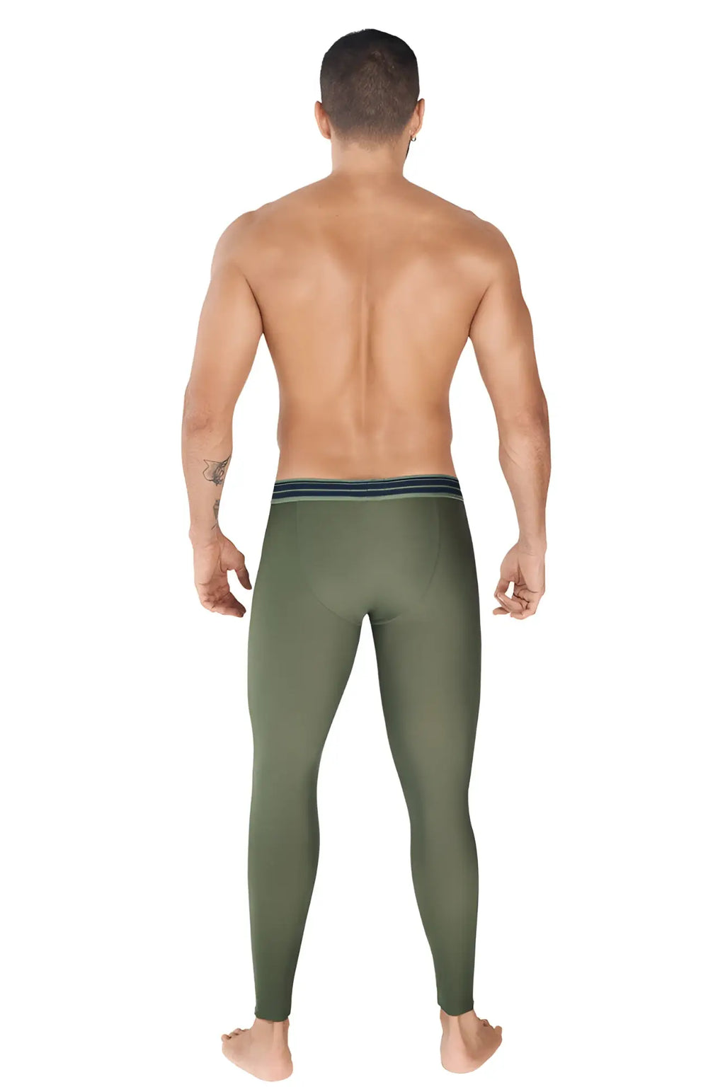 Olive green clever ideal athletic pants size m with form-fitting leggings and a striped waistband