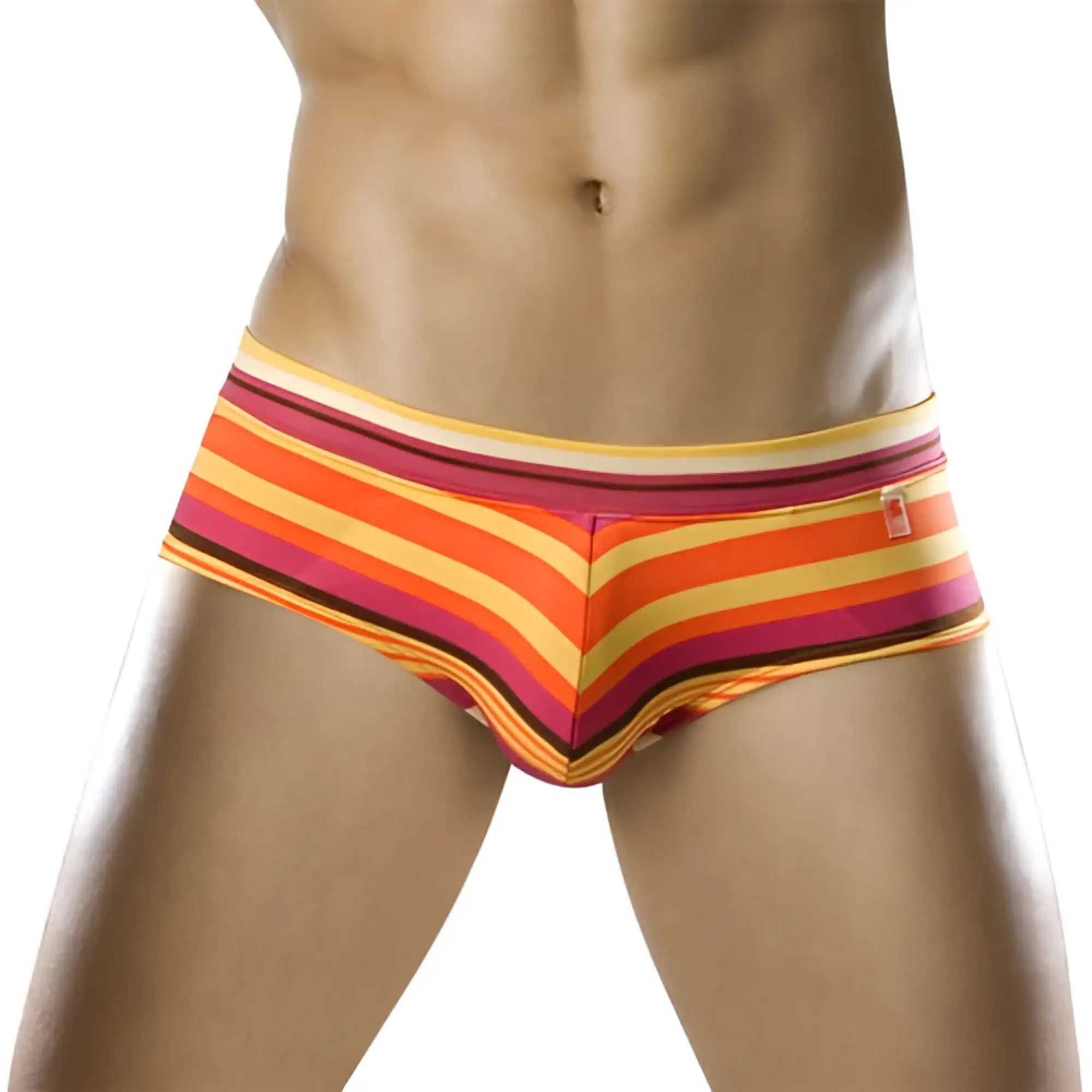 Clever swim brief tropical swimwear 0514 size S vibrant striped snug fit men’s briefs in orange yellow and pink hues