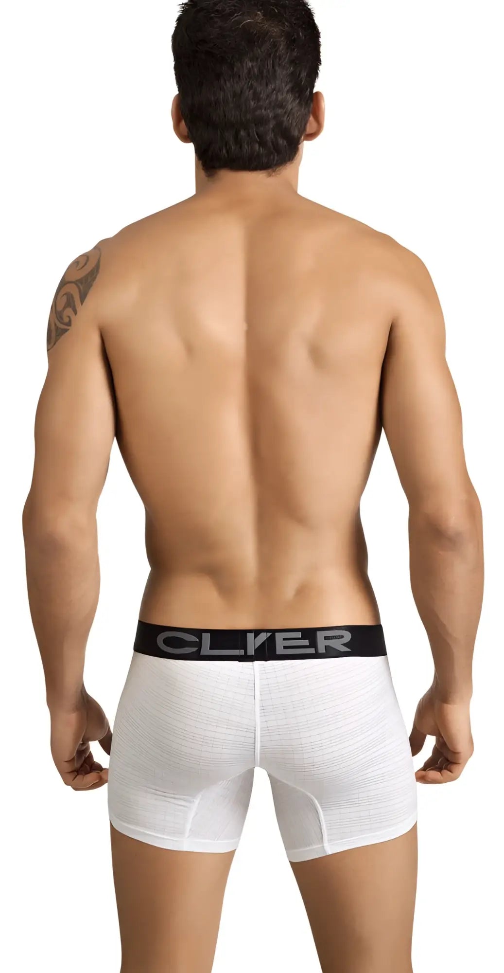 Clever victoria checker white textured boxer briefs with black elastic waistband and gray clyer logo size s