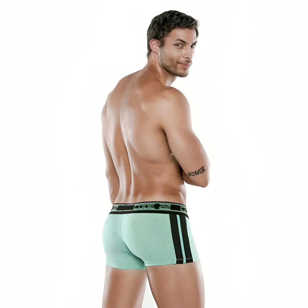 Code 22 motion push up trunk underwear turquoise size 2xl in mint green mesh with black side stripes and branded waistband