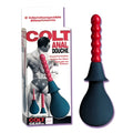 Red and black plastic colt anal douche with a beaded handle for comfortable and efficient cleansing