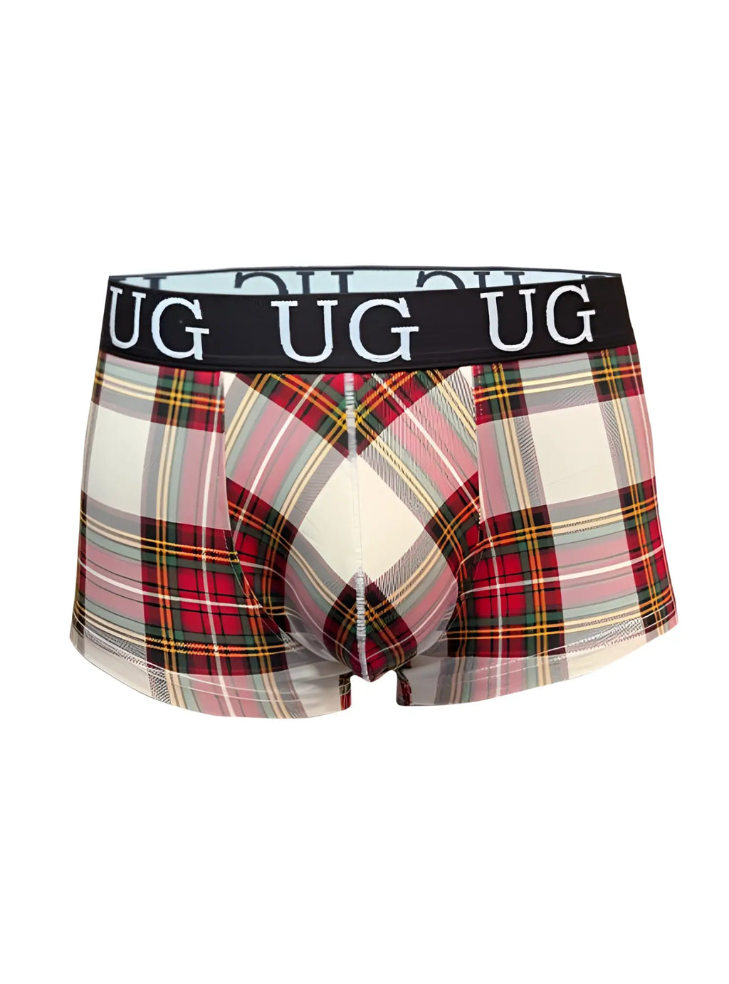 Comfort trunk plaid patterned men’s briefs with black branded ug waistband for everyday comfort and support