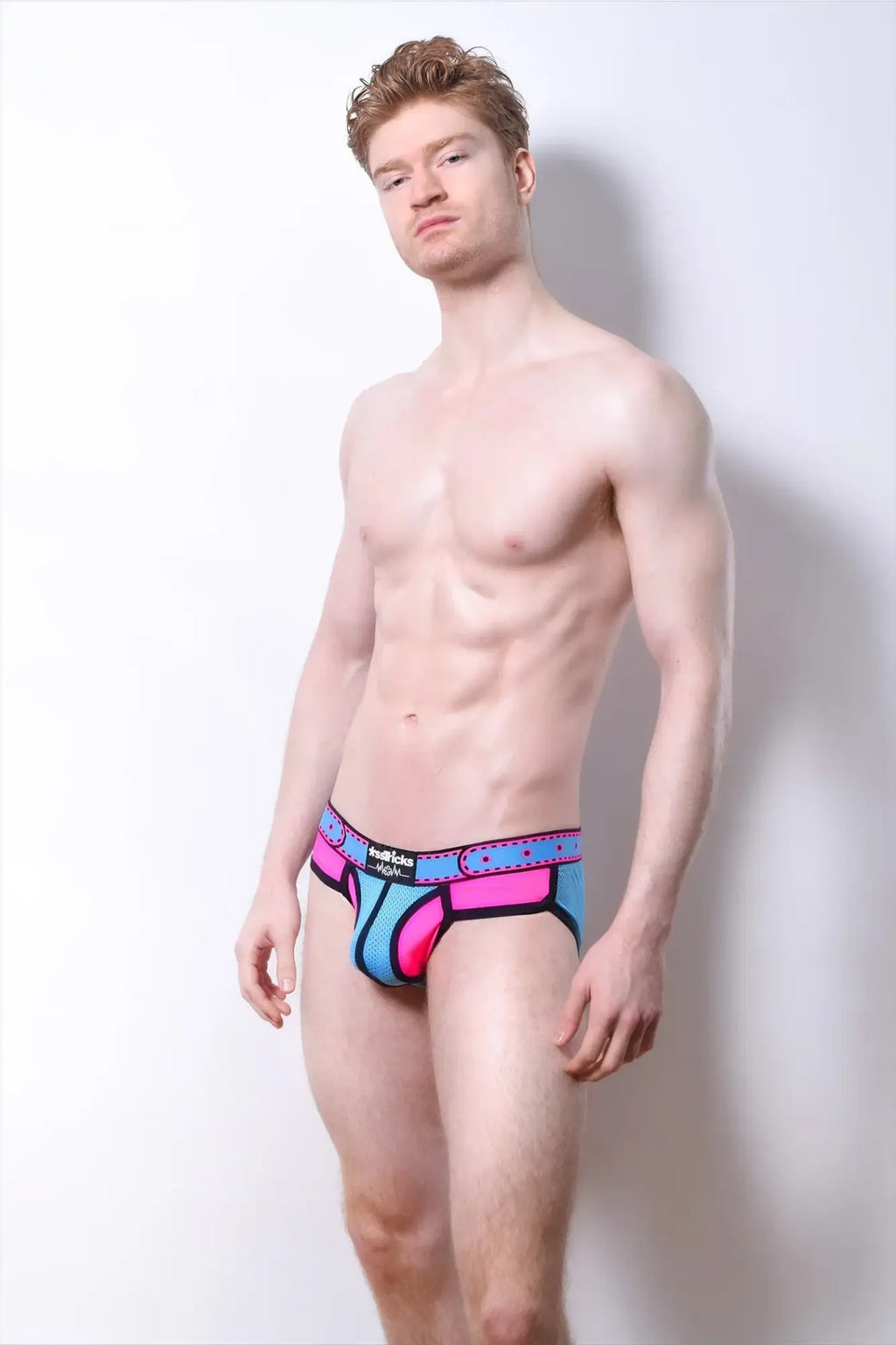 Comicaze brief vibrant pink and blue patterned briefs with bold graphic design for comfortable everyday wear