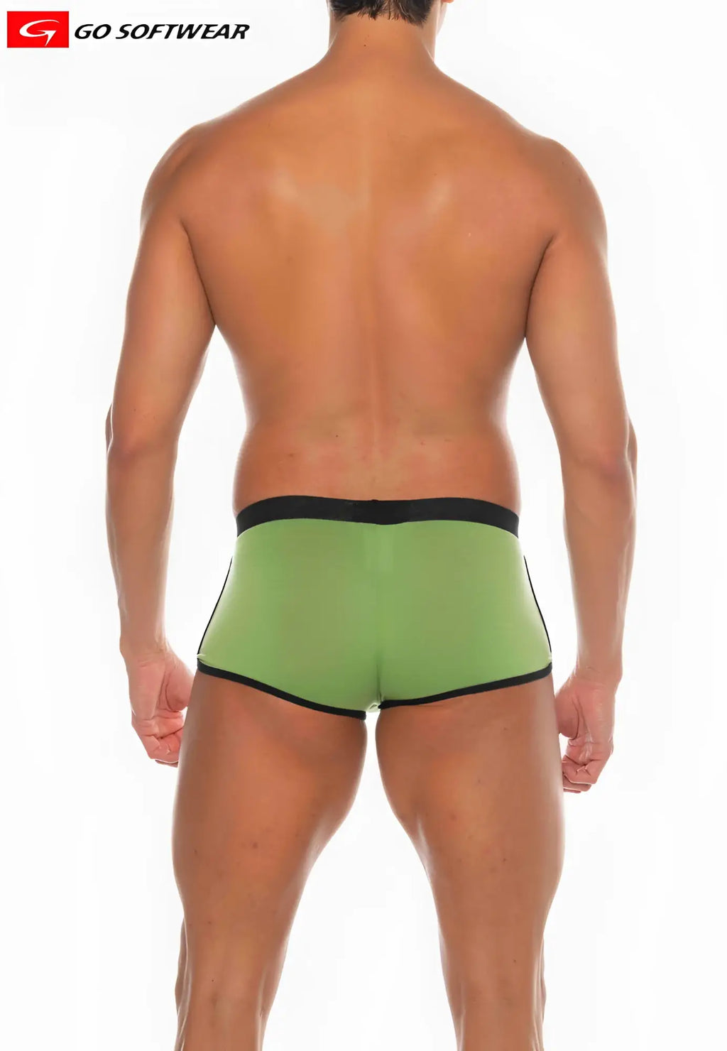 Green go softwear commando mini sq-cut athletic briefs with black trim and side stripes in a snug fit design