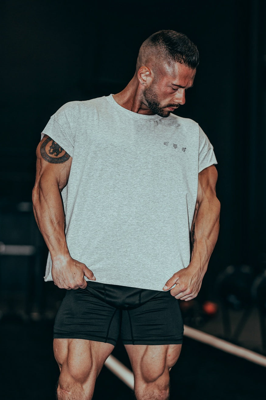 Jed North Oversized Raw-Cut Cropped Tee – Heather Grey