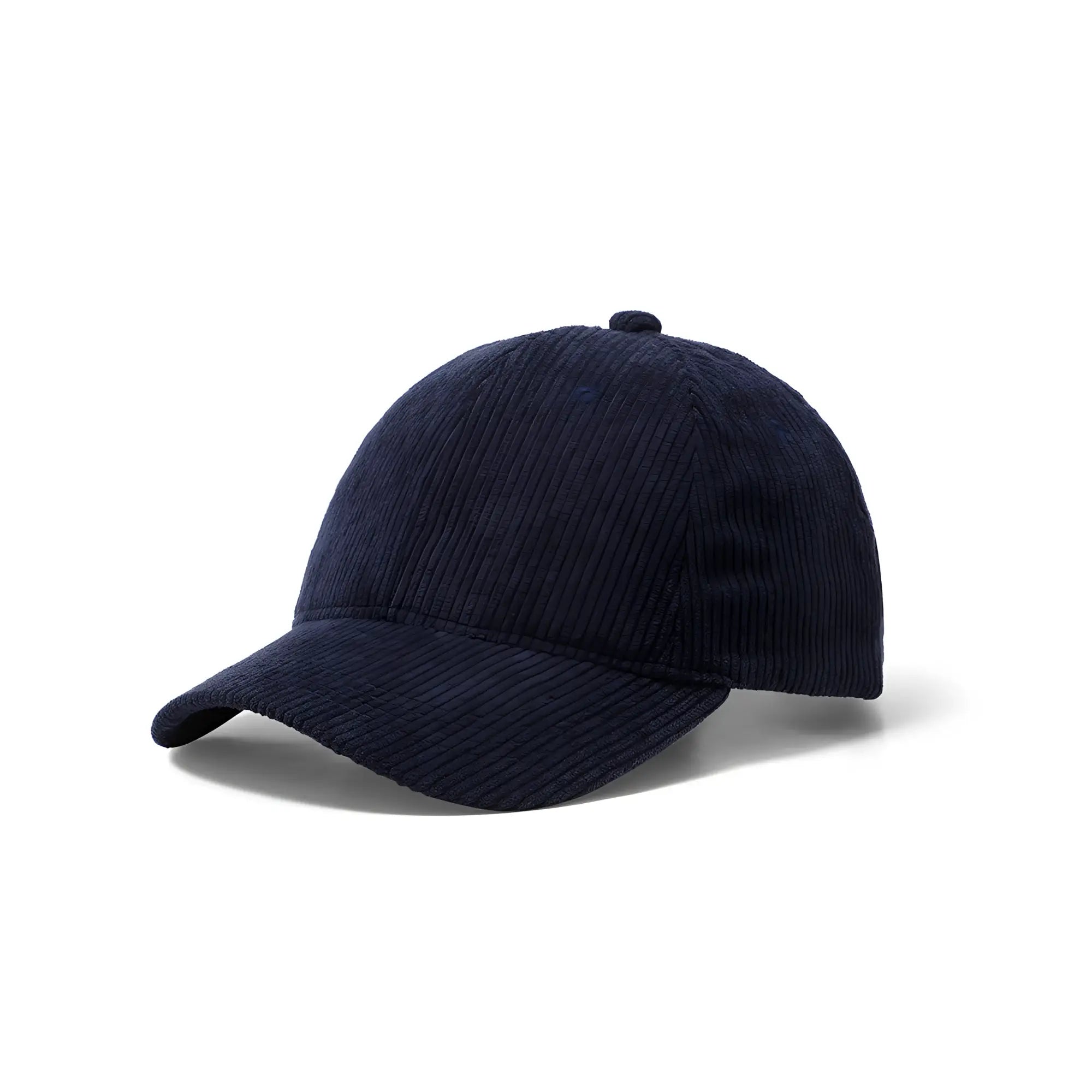 Dark navy corduroy baseball cap with structured crown and curved brim perfect for casual wear