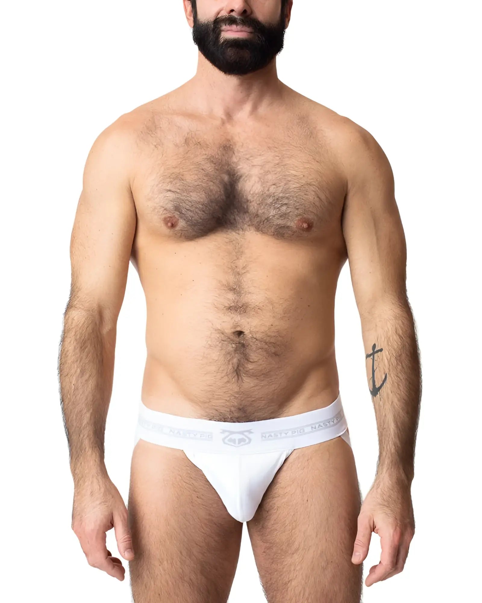 Core jockstrap white cotton briefs with subtle gray logo band for comfortable everyday wear