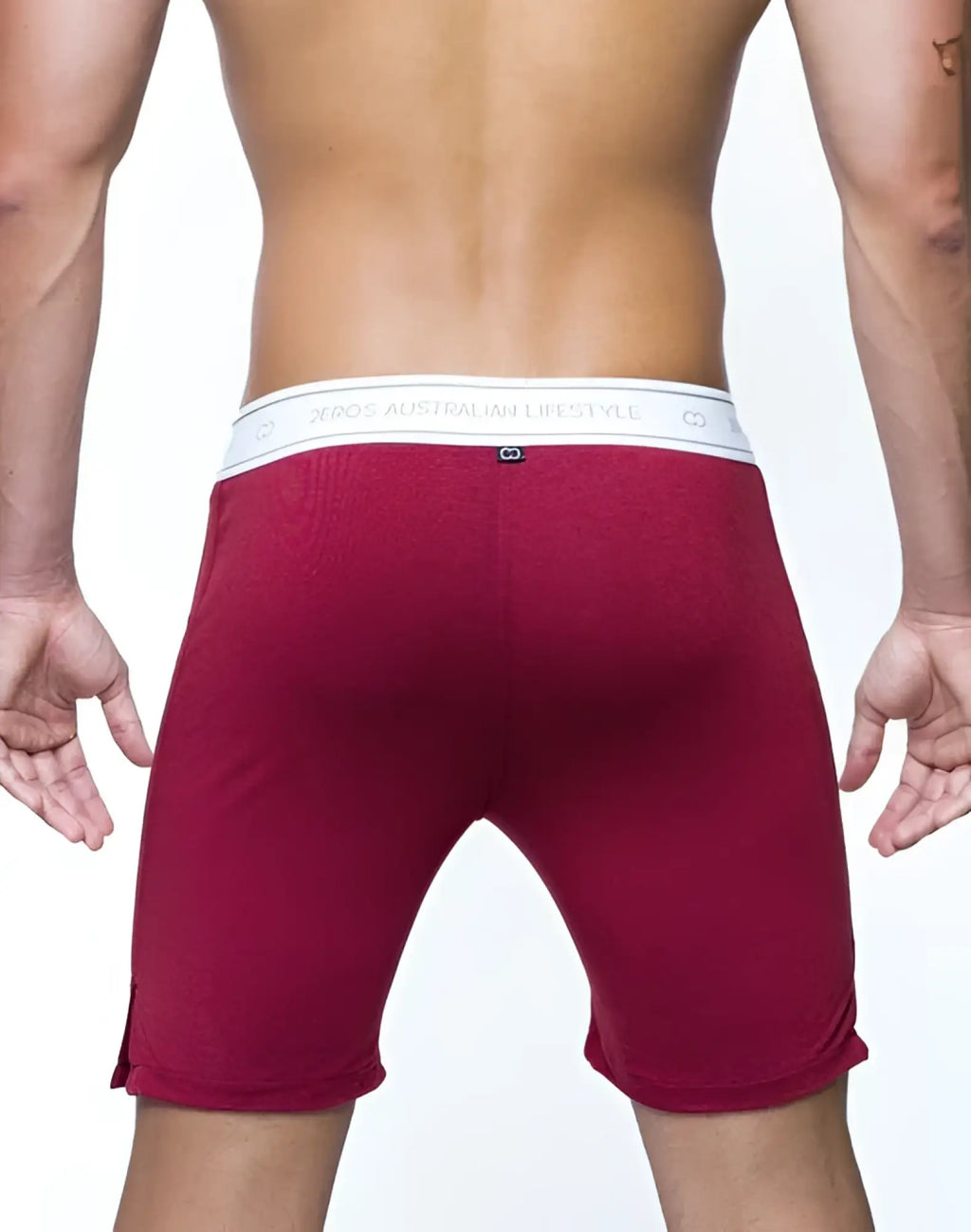 Red xboss australian liberty briefs with white elastic waistband and logo from the core series lounge short collection