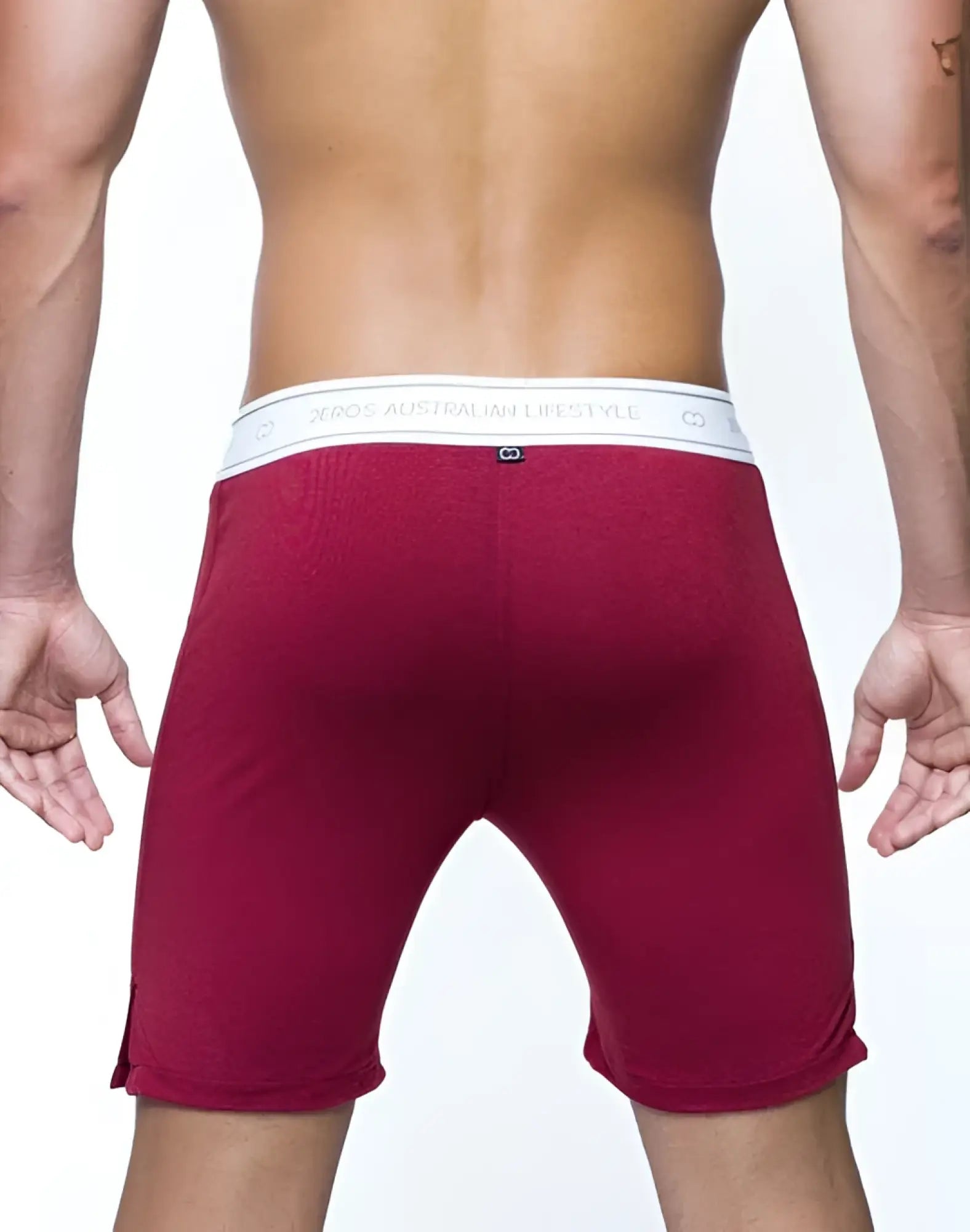 Red xboss australian liberty briefs with white elastic waistband and logo from the core series lounge short collection