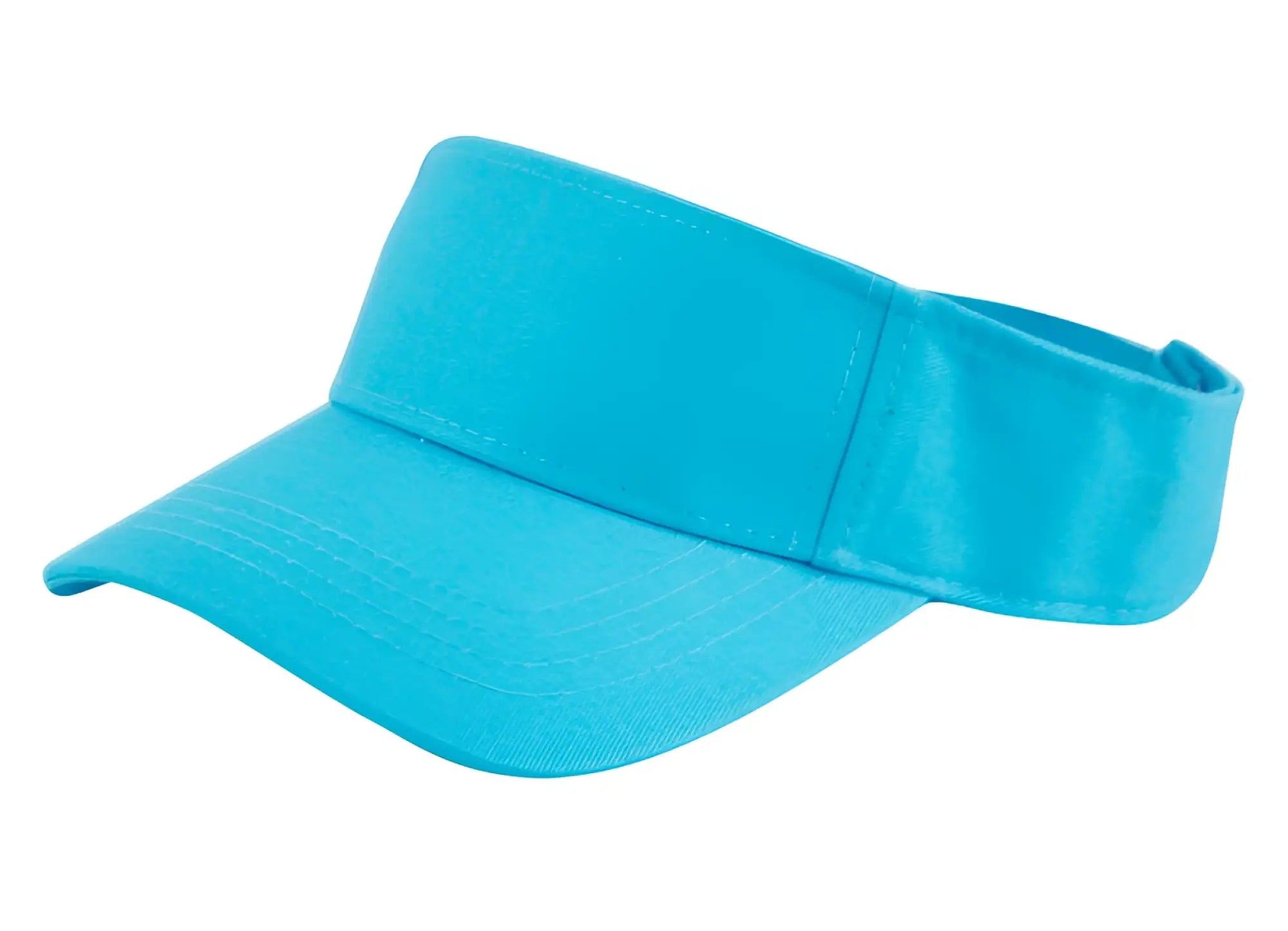 A bright turquoise cotton solid color visor with a curved brim and adjustable strap for outdoor use