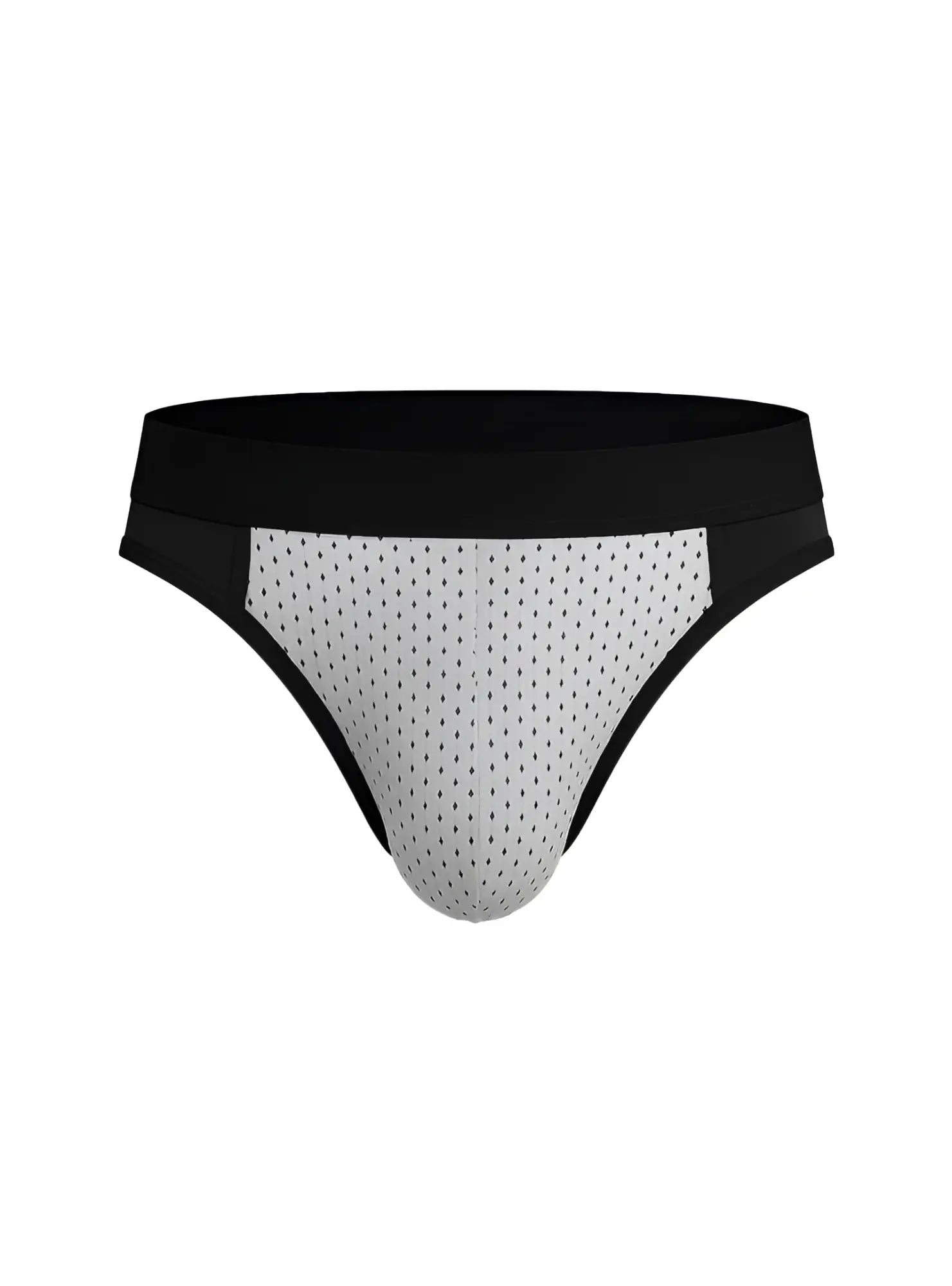 Cotton stretch bikini briefs in black and gray mesh with a solid black waistband for comfortable fit