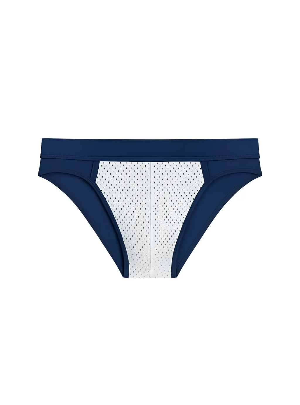 Navy blue and white cotton stretch bikini briefs with breathable mesh and supportive design for athletic use