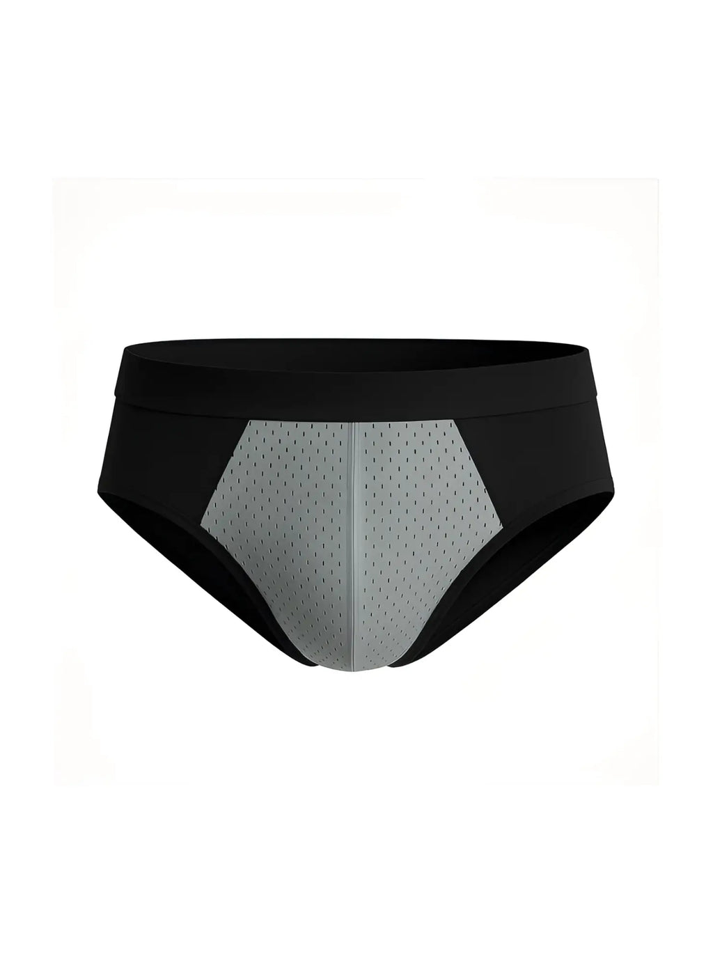 Black and gray cotton stretch athletic briefs with mesh panel design for enhanced breathability and comfort