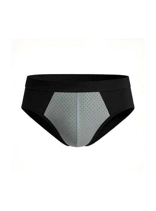 Black and gray cotton stretch athletic briefs with mesh panel design for enhanced breathability and comfort