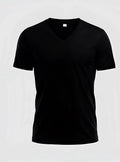 Black v neck cotton t shirt with short sleeves made from soft breathable fabric for casual wear