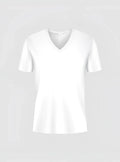 White cotton v neck short-sleeved t-shirt featuring a classic fit perfect for casual wear