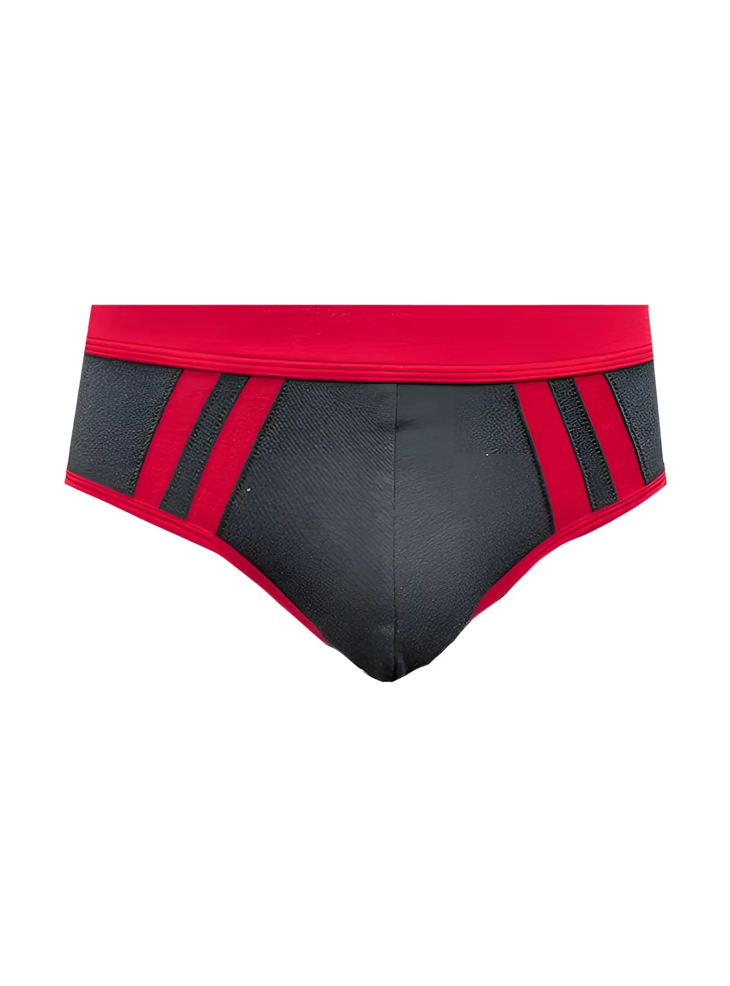 Black and red cottonflex athletic briefs with vertical side stripes and a bold sporty design