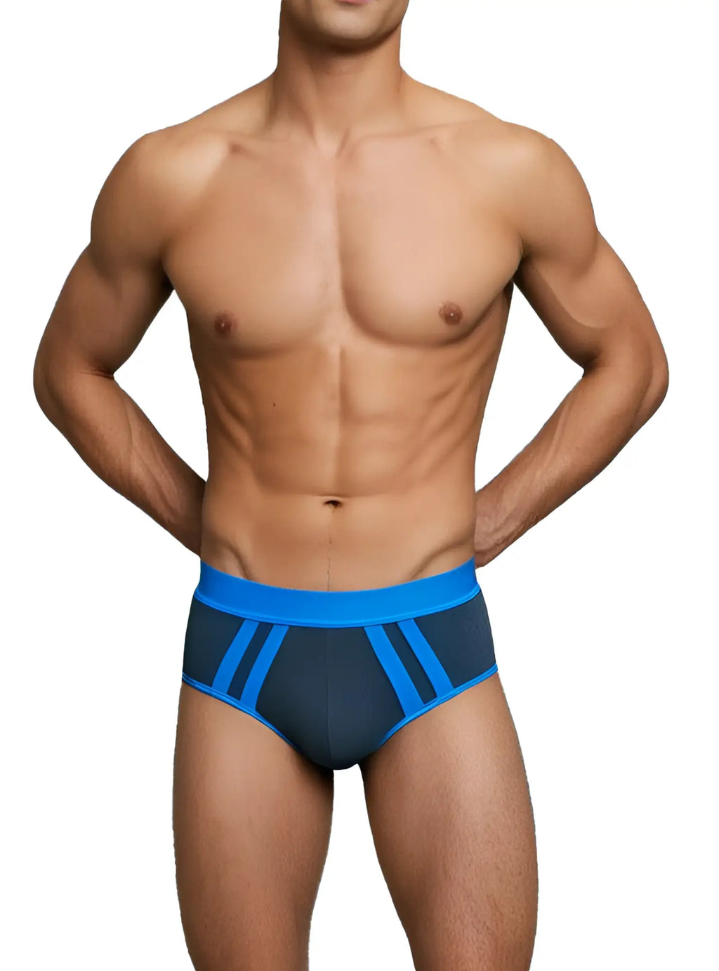 CottonFlex brief blue and dark gray athletic briefs with bold vertical stripes made from soft cotton blend
