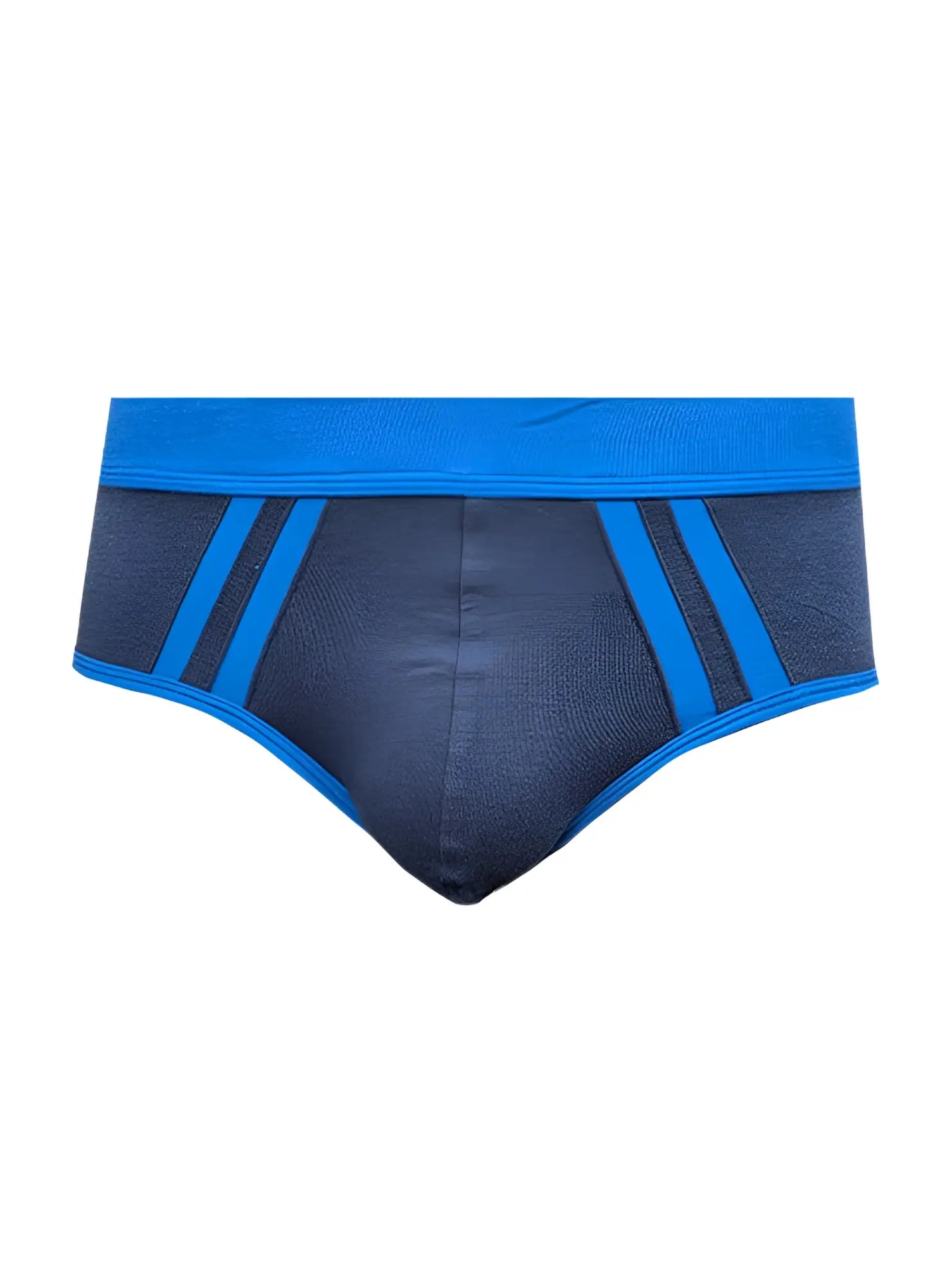 Cottonflex brief in blue and dark gray with bold blue side stripes made of cottonflex fabric for athletic wear